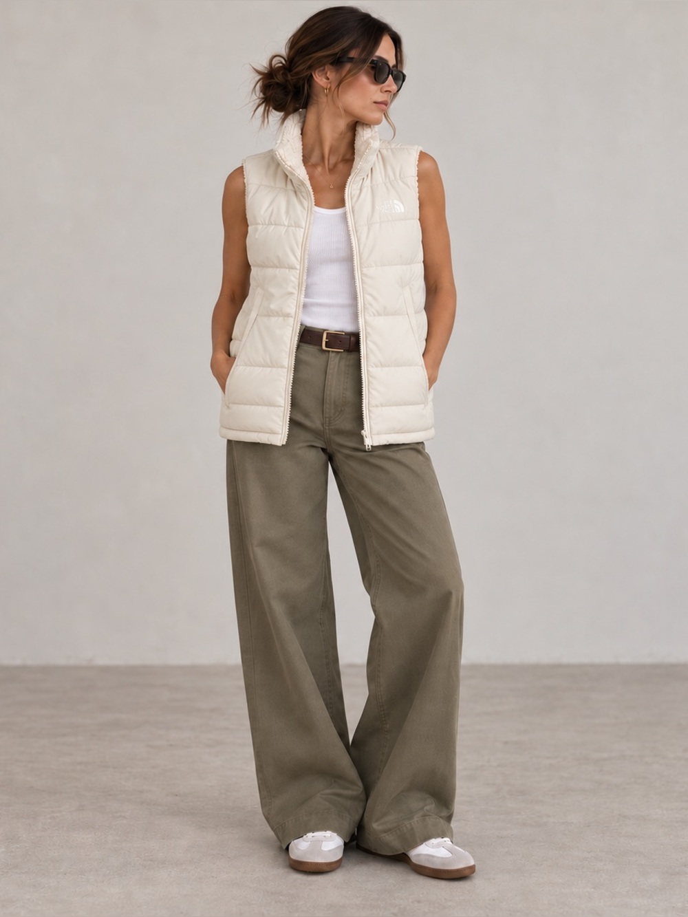 The North Face Ivory Reversible Quilted Puffer & Sherpa Vest